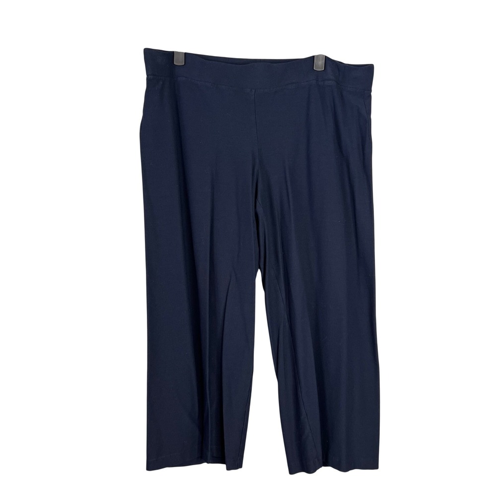 Eileen Fisher Crepe Pull On Crop Ankle Pants Sz L Navy Blue Cropped Wide Leg - Picture 1 of 7
